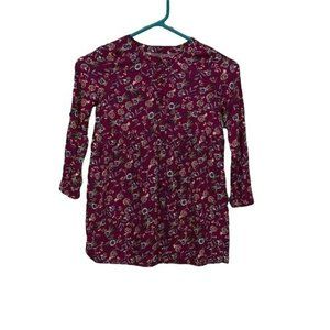 True Craft Girl Burgundy Floral Long‎ Sleeve Tunic Blouse